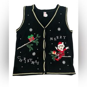 Holiday Time Women’s Sweater Vest – Merry Christmas Elf (Size L)